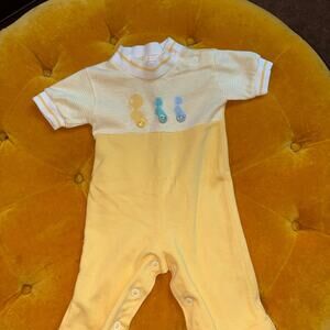 Vintage 80s Health-tex Yellow Baby Romper Balloon Applique 6 Months